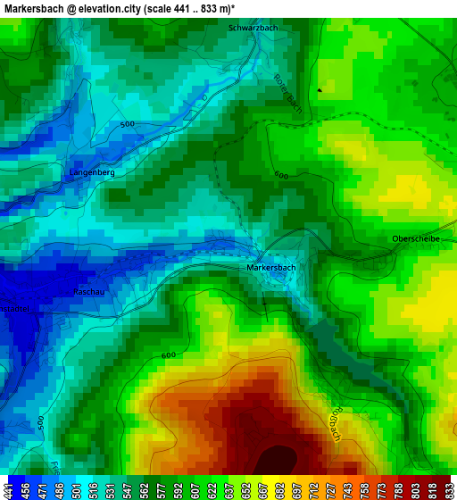 Markersbach elevation map