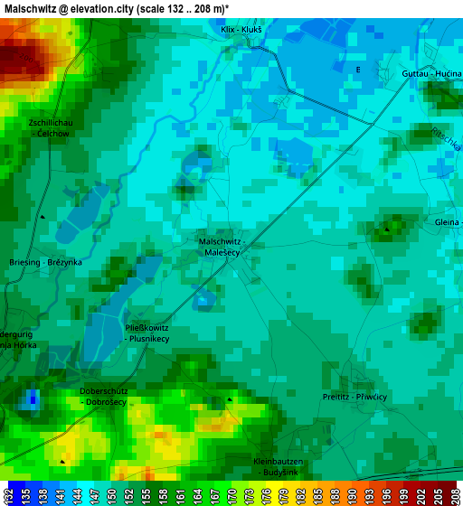 Malschwitz elevation map