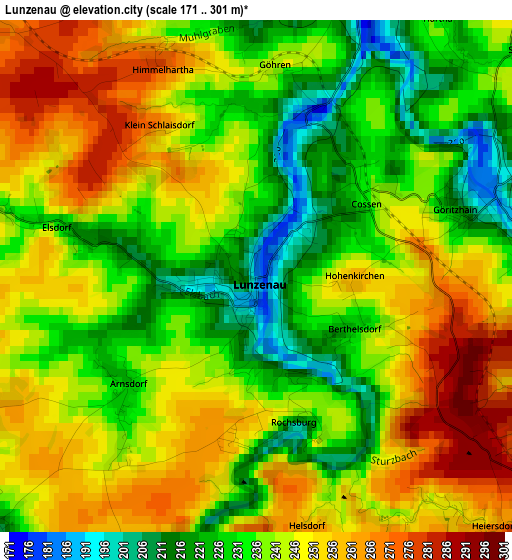 Lunzenau elevation map