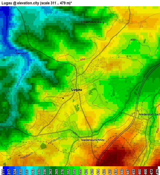 Lugau elevation map