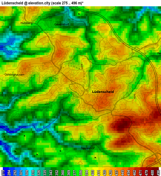 Lüdenscheid elevation map