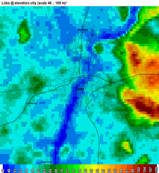 Lübz elevation map