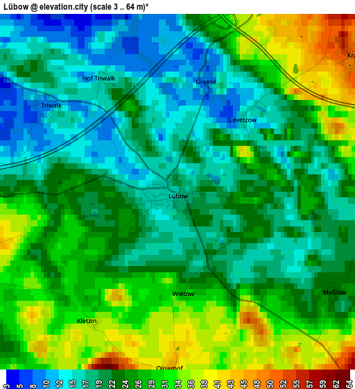 Lübow elevation map