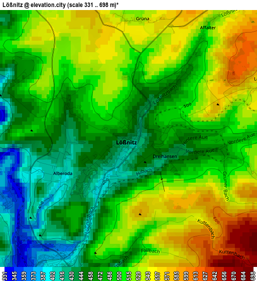 Lößnitz elevation map