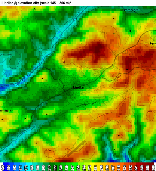 Lindlar elevation map