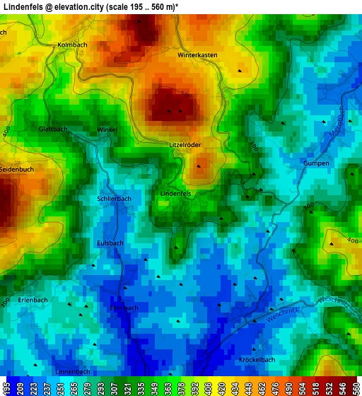 Lindenfels elevation map