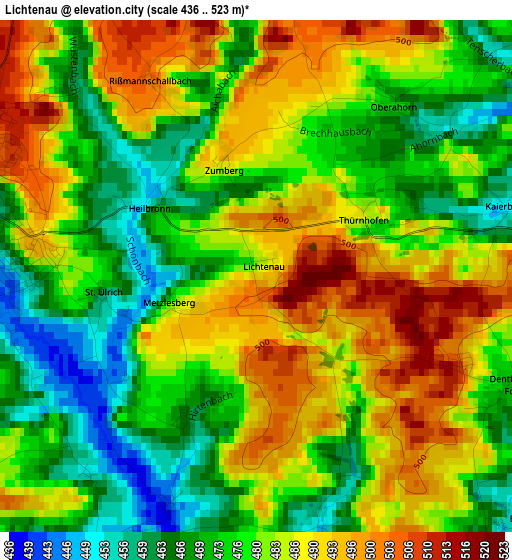 Lichtenau elevation map