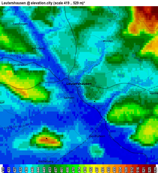 Leutershausen elevation map