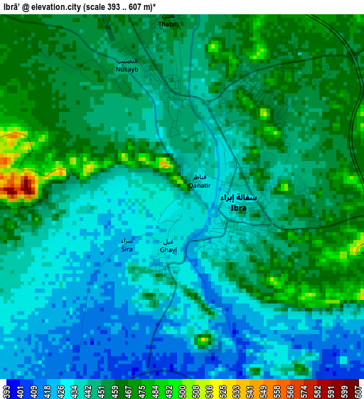 Ibrā’ elevation map