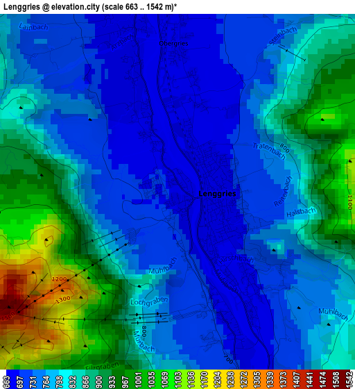 Lenggries elevation map