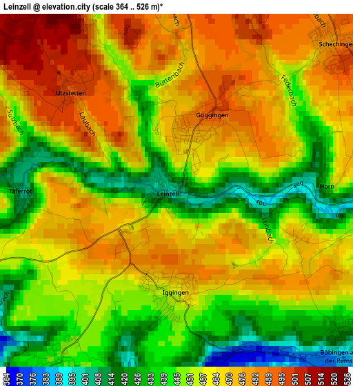 Leinzell elevation map