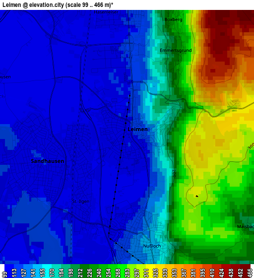 Leimen elevation map