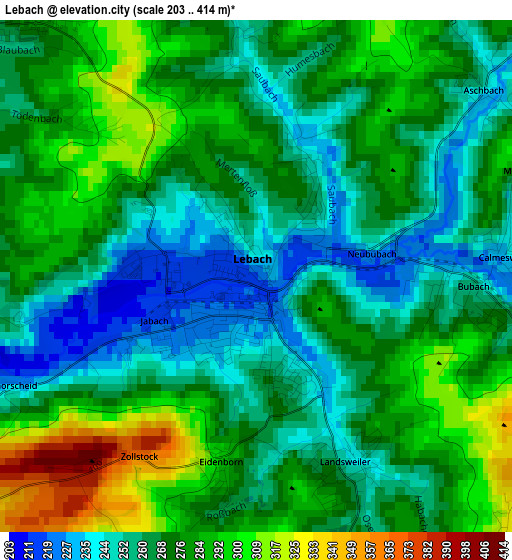 Lebach elevation map