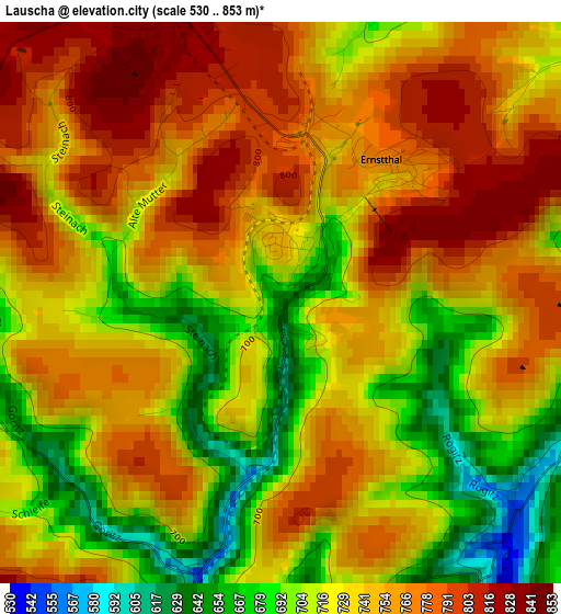 Lauscha elevation map