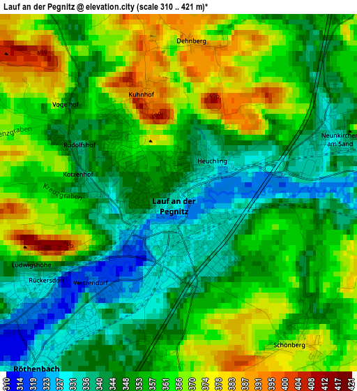 Lauf an der Pegnitz elevation map