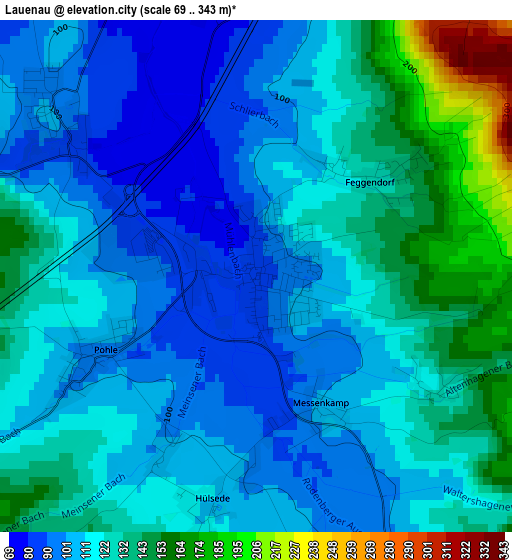 Lauenau elevation map