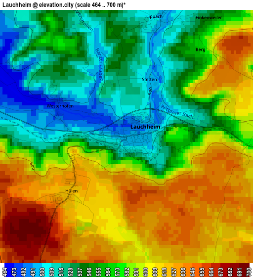 Lauchheim elevation map