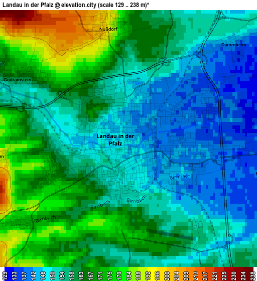 Landau in der Pfalz elevation map