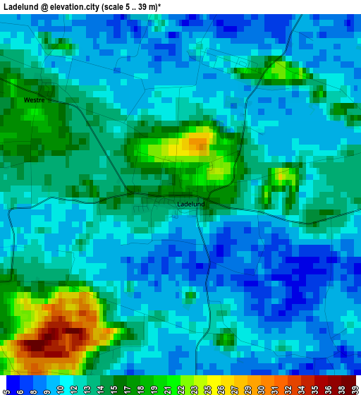 Ladelund elevation map