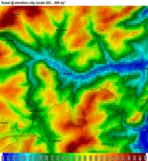 Kusel elevation map