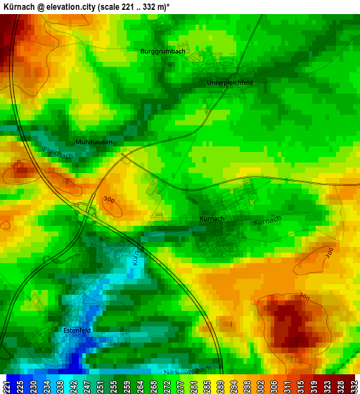 Kürnach elevation map