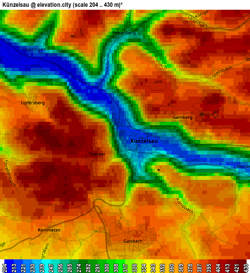 Künzelsau elevation map