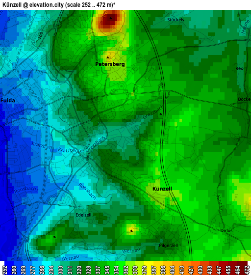 Künzell elevation map