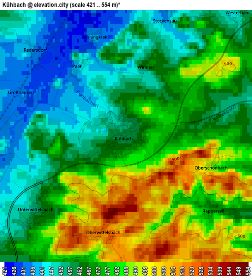 Kühbach elevation map