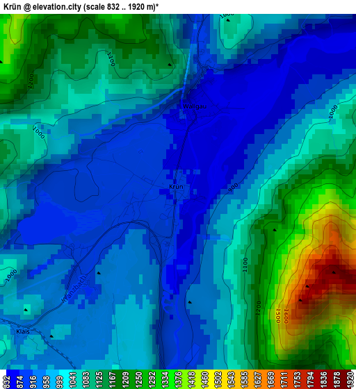 Krün elevation map