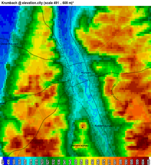 Krumbach elevation map