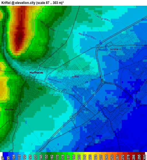 Kriftel elevation map