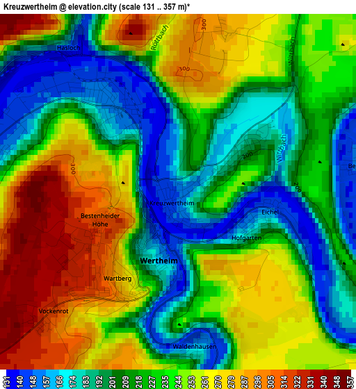 Kreuzwertheim elevation map