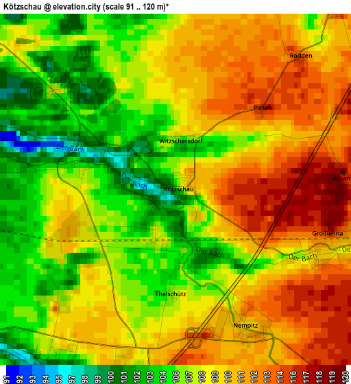 Kötzschau elevation map