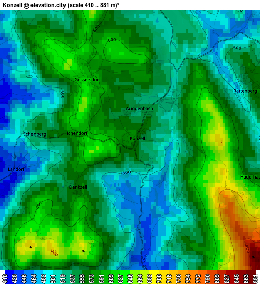 Konzell elevation map