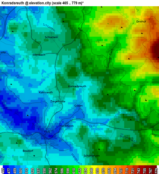 Konradsreuth elevation map