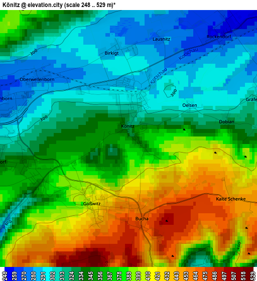 Könitz elevation map