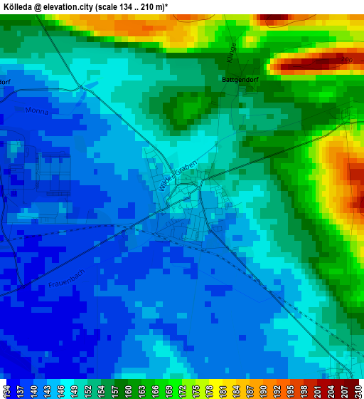 Kölleda elevation map