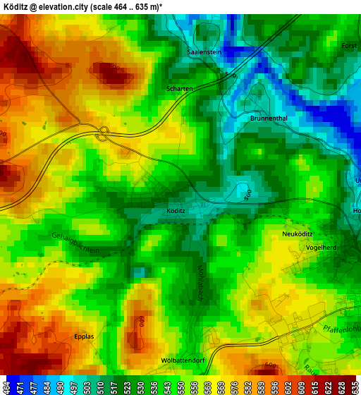 Köditz elevation map