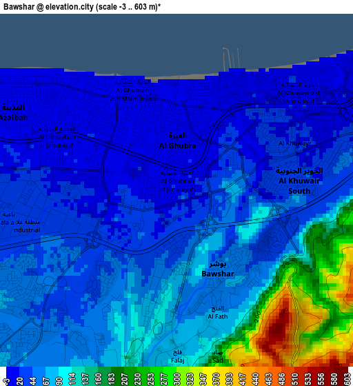 Bawshar elevation map