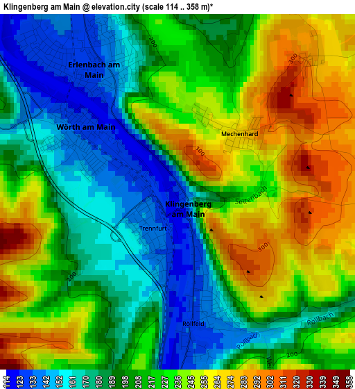 Klingenberg am Main elevation map