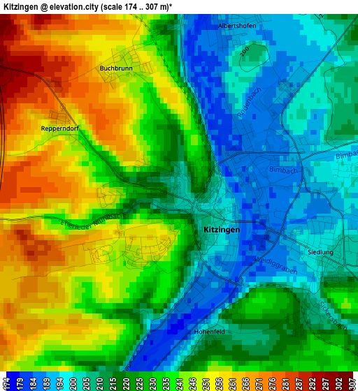 Kitzingen elevation map