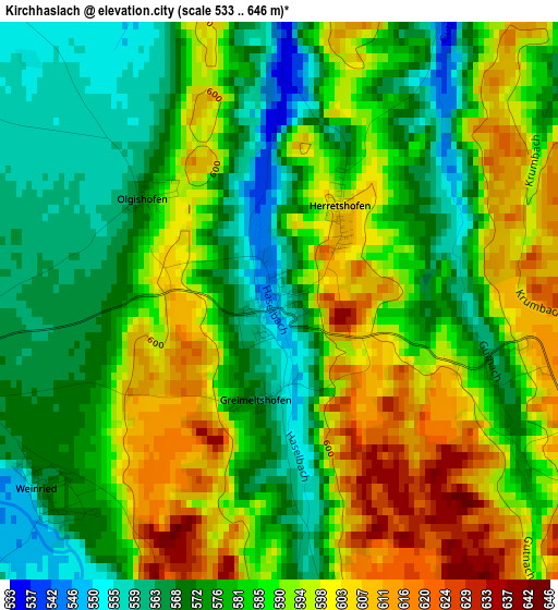 Kirchhaslach elevation map