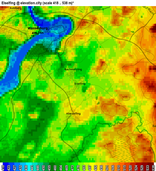 Eiselfing elevation map