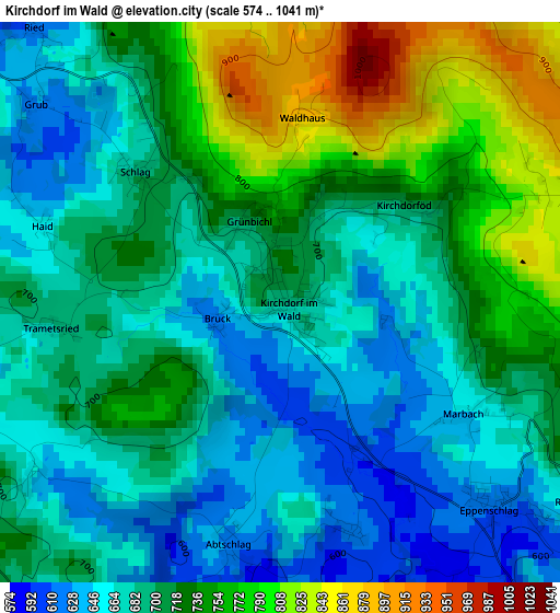 Kirchdorf im Wald elevation map