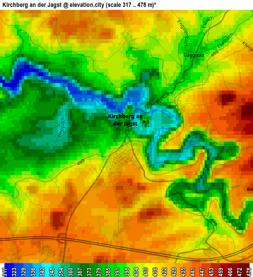 Kirchberg an der Jagst elevation map