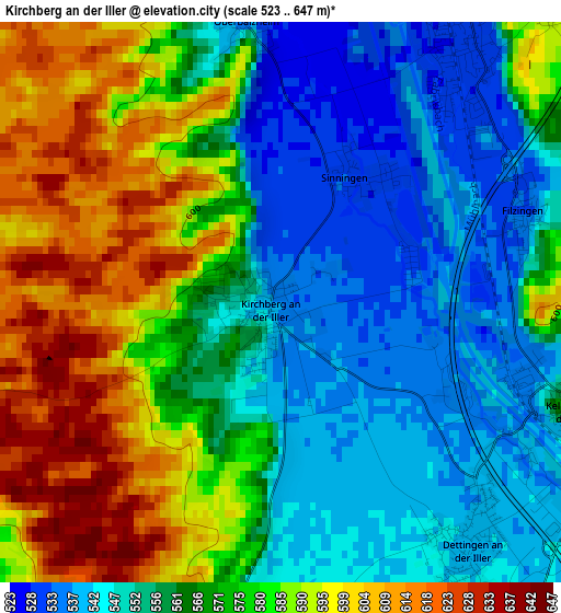 Kirchberg an der Iller elevation map
