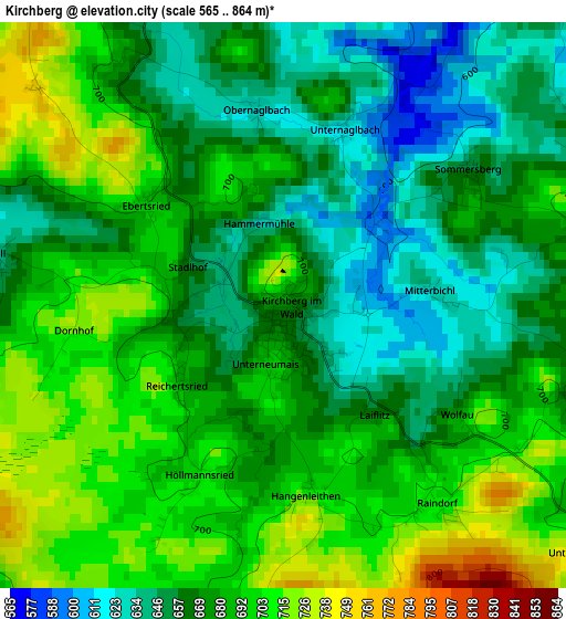 Kirchberg elevation map