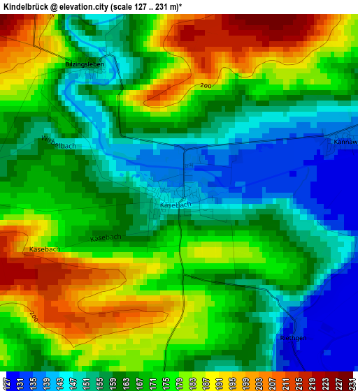 Kindelbrück elevation map