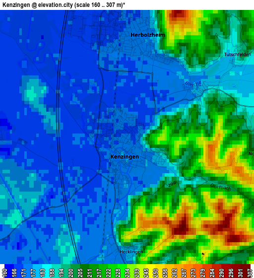 Kenzingen elevation map
