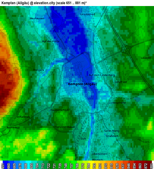 Kempten (Allgäu) elevation map